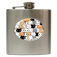 Cute-cat-kitten-cartoon-doodle-seamless-pattern Hip Flask (6 Oz)