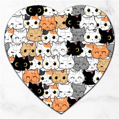 Cute-cat-kitten-cartoon-doodle-seamless-pattern Jigsaw Puzzle (heart) by Jancukart