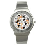 Cute-cat-kitten-cartoon-doodle-seamless-pattern Stainless Steel Watch Front