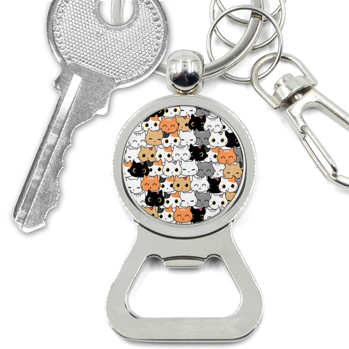 Cute-cat-kitten-cartoon-doodle-seamless-pattern Bottle Opener Key Chain