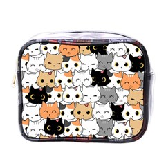 Cute-cat-kitten-cartoon-doodle-seamless-pattern Mini Toiletries Bag (one Side) by Jancukart