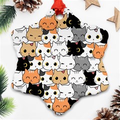 Cute-cat-kitten-cartoon-doodle-seamless-pattern Ornament (snowflake)