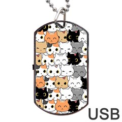 Cute-cat-kitten-cartoon-doodle-seamless-pattern Dog Tag Usb Flash (two Sides)