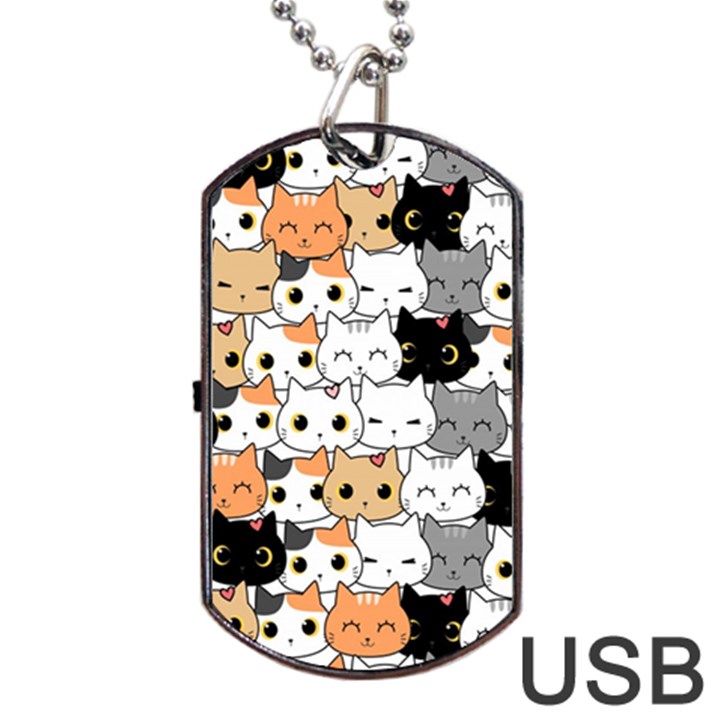 Cute-cat-kitten-cartoon-doodle-seamless-pattern Dog Tag USB Flash (Two Sides)