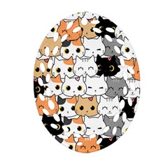 Cute-cat-kitten-cartoon-doodle-seamless-pattern Oval Filigree Ornament (two Sides) by Jancukart