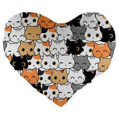 Cute-cat-kitten-cartoon-doodle-seamless-pattern Large 19  Premium Heart Shape Cushions