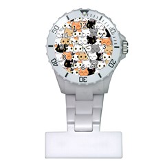 Cute-cat-kitten-cartoon-doodle-seamless-pattern Plastic Nurses Watch