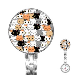 Cute-cat-kitten-cartoon-doodle-seamless-pattern Stainless Steel Nurses Watch