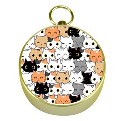 Cute-cat-kitten-cartoon-doodle-seamless-pattern Gold Compasses