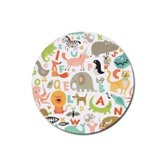 Children Alphabet Seamless Pattern Rubber Round Coaster (4 Pack) by Jancukart