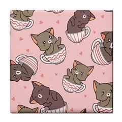 Seamless Pattern Adorable Cat Inside Cup Tile Coaster