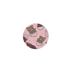 Seamless Pattern Adorable Cat Inside Cup 1  Mini Buttons