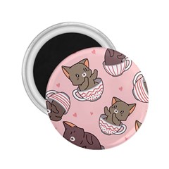 Seamless Pattern Adorable Cat Inside Cup 2 25  Magnets