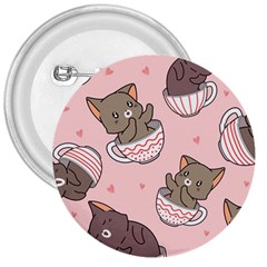 Seamless Pattern Adorable Cat Inside Cup 3  Buttons by Jancukart