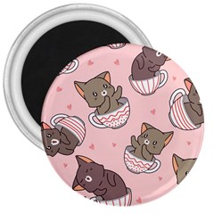 Seamless Pattern Adorable Cat Inside Cup 3  Magnets by Jancukart