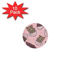 Seamless Pattern Adorable Cat Inside Cup 1  Mini Buttons (10 Pack) 