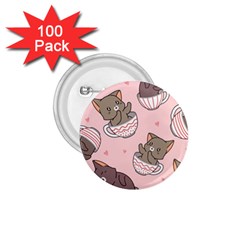 Seamless Pattern Adorable Cat Inside Cup 1 75  Buttons (100 Pack)  by Jancukart