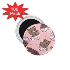 Seamless Pattern Adorable Cat Inside Cup 1 75  Magnets (100 Pack) 