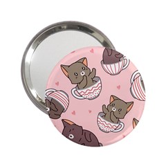 Seamless Pattern Adorable Cat Inside Cup 2 25  Handbag Mirrors