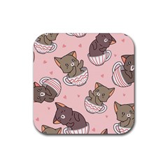 Seamless Pattern Adorable Cat Inside Cup Rubber Coaster (square)