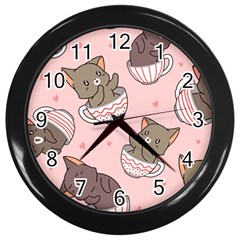 Seamless Pattern Adorable Cat Inside Cup Wall Clock (black)