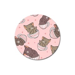 Seamless Pattern Adorable Cat Inside Cup Magnet 3  (round) by Jancukart