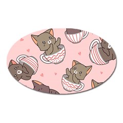 Seamless Pattern Adorable Cat Inside Cup Oval Magnet by Jancukart