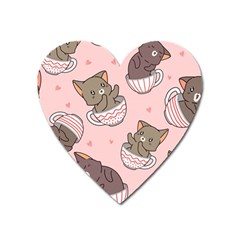 Seamless Pattern Adorable Cat Inside Cup Heart Magnet by Jancukart