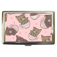 Seamless Pattern Adorable Cat Inside Cup Cigarette Money Case