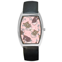 Seamless Pattern Adorable Cat Inside Cup Barrel Style Metal Watch