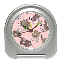 Seamless Pattern Adorable Cat Inside Cup Travel Alarm Clock