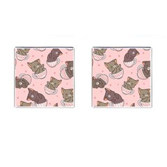 Seamless Pattern Adorable Cat Inside Cup Cufflinks (square)