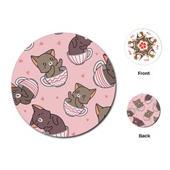 Seamless Pattern Adorable Cat Inside Cup Playing Cards Single Design (round)