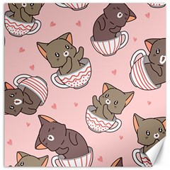 Seamless Pattern Adorable Cat Inside Cup Canvas 16  X 16  by Jancukart