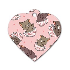 Seamless Pattern Adorable Cat Inside Cup Dog Tag Heart (one Side)