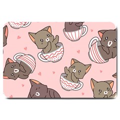 Seamless Pattern Adorable Cat Inside Cup Large Doormat 