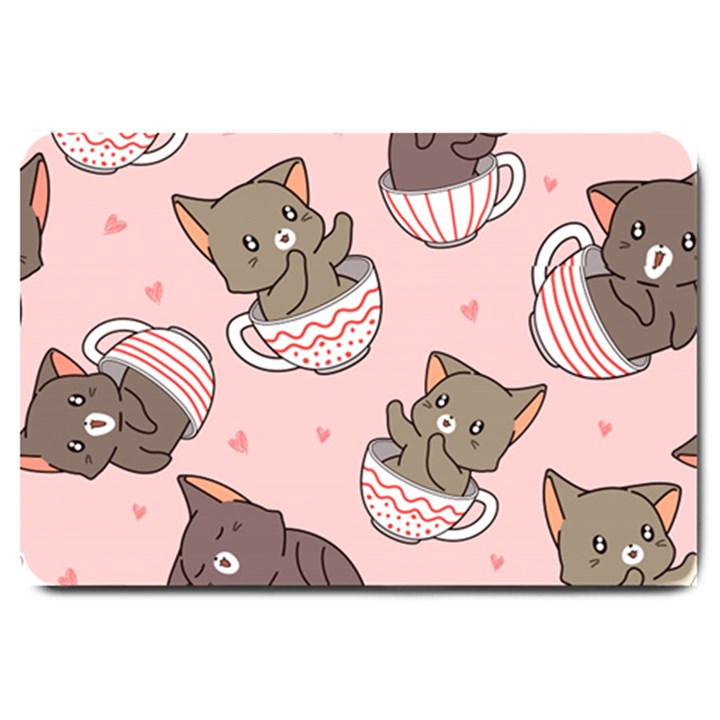 Seamless Pattern Adorable Cat Inside Cup Large Doormat 