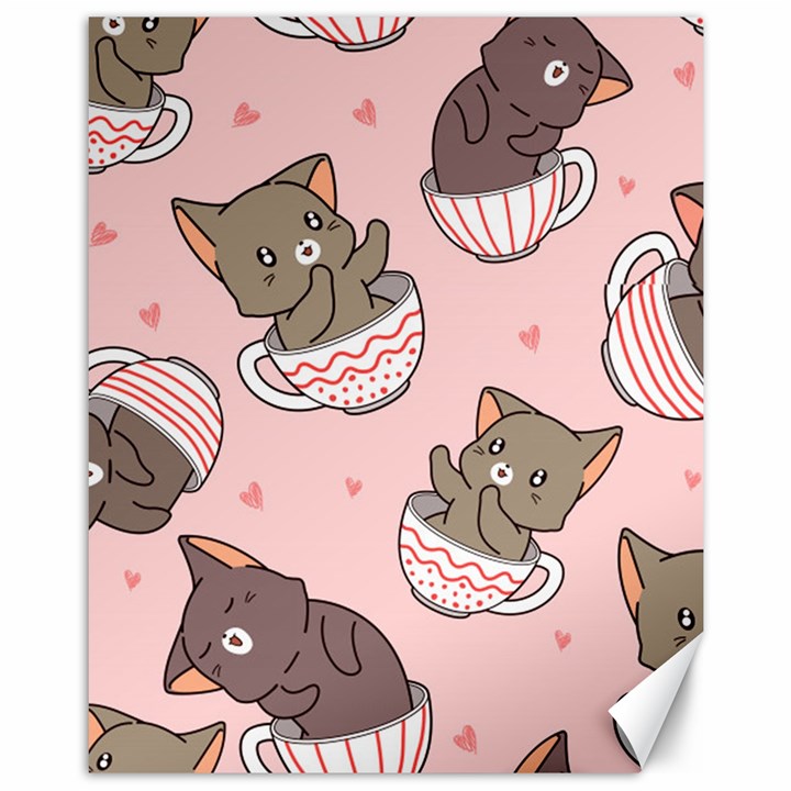 Seamless Pattern Adorable Cat Inside Cup Canvas 11  x 14 