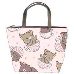 Seamless Pattern Adorable Cat Inside Cup Bucket Bag