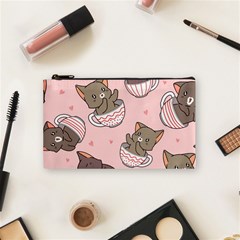 Seamless Pattern Adorable Cat Inside Cup Cosmetic Bag (small)