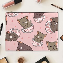 Seamless Pattern Adorable Cat Inside Cup Cosmetic Bag (xl)