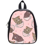 Seamless Pattern Adorable Cat Inside Cup School Bag (Small) Front