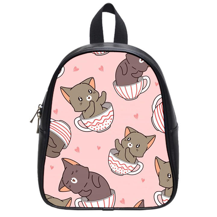 Seamless Pattern Adorable Cat Inside Cup School Bag (Small)