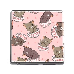 Seamless Pattern Adorable Cat Inside Cup Memory Card Reader (square 5 Slot)