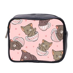 Seamless Pattern Adorable Cat Inside Cup Mini Toiletries Bag (two Sides)