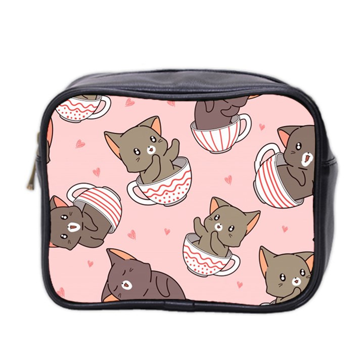 Seamless Pattern Adorable Cat Inside Cup Mini Toiletries Bag (Two Sides)