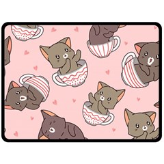 Seamless Pattern Adorable Cat Inside Cup Fleece Blanket (large) 