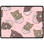 Seamless Pattern Adorable Cat Inside Cup Fleece Blanket (Large)  80 x60  Blanket Front