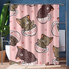 Seamless Pattern Adorable Cat Inside Cup Shower Curtain 60  X 72  (medium)  by Jancukart