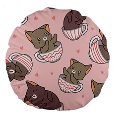 Seamless Pattern Adorable Cat Inside Cup Large 18  Premium Round Cushions